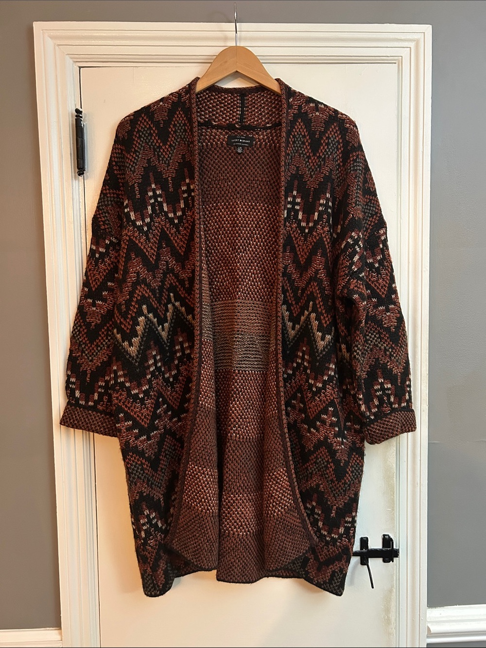 Lucky Brand Open-Front Cardigan - Rust & Black Like New Condition